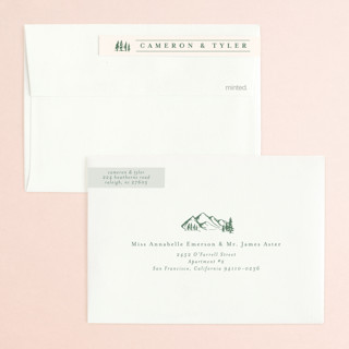 This is a pine petite wedding invitations with standard by Amy Kross called blue ridge printing on signature in petite