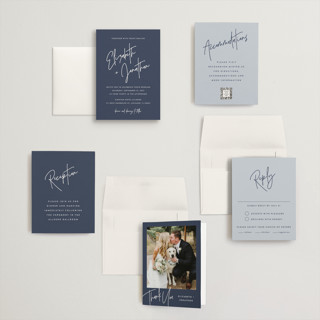 This is a navy petite wedding invitations with standard by JoAnn Jinks called marked printing on signature in petite