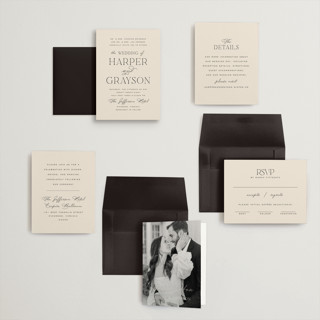 This is a creme petite wedding invitations with standard by Carly Reed Walker called tendu printing on signature in petite