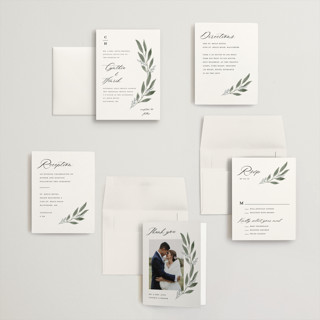 This is a heather petite wedding invitations with standard by Stacey Meacham called pressed foliage printing on signature in petite