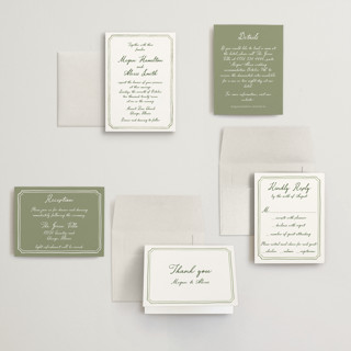 This is a moss petite wedding invitations with standard by Cass Loh called handwritten printing on signature in petite