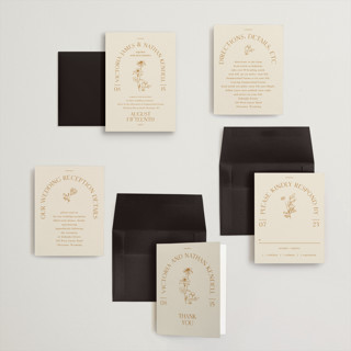 This is a cream petite wedding invitations with standard by Baumbirdy called floral type arch printing on signature in petite