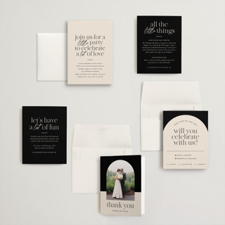 This is a noir petite wedding invitations with standard by Jessica Corliss called little party big love printing on signature in petite