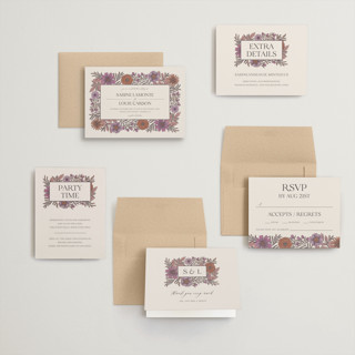 This is a sangria petite wedding invitations with standard by Jen Owens called fleur printing on signature in petite