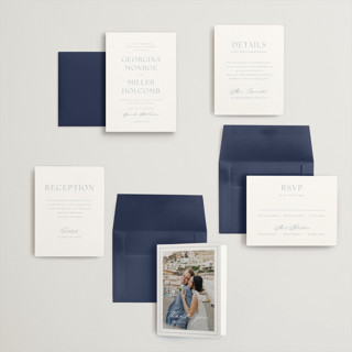 This is a dusty blue petite wedding invitations with standard by Stacey Meacham called modern air printing on signature in petite
