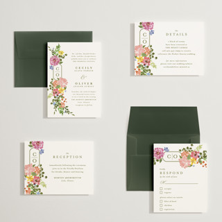 This is a summer petite wedding invitations with standard by Angela Marzuki called garland monogram printing on signature in petite