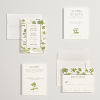 This is a palm petite wedding invitations with standard by Jenna Holcomb called beachtoile printing on signature in petite