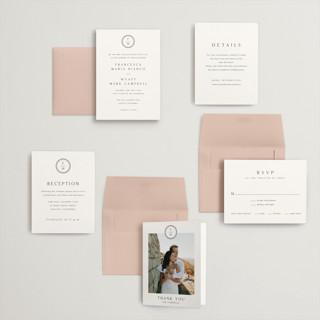 This is a cotton petite wedding invitations with standard by Stacey Meacham called circle monogram printing on signature in petite