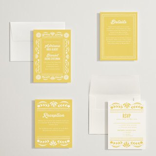 This is a sunshine petite wedding invitations with standard by Jessie Steury called pretty picado printing on signature in petite