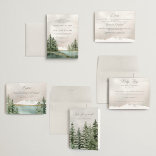 This is a forest petite wedding invitations with standard by Petra Kern called montagna printing on signature in petite