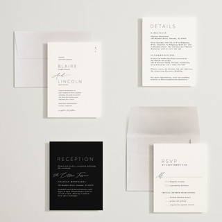This is a tuxedo petite wedding invitations with standard by Kate Ahn called paire printing on signature in petite