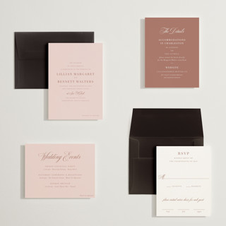 This is a blush petite wedding invitations with standard by Megan Davis called charleston printing on signature in petite
