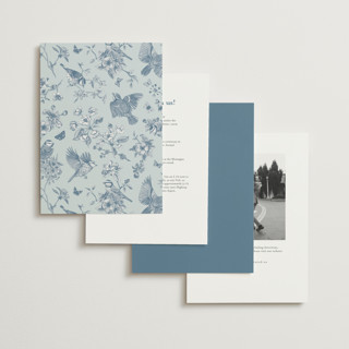 This is a dusty blue petite wedding invitations with standard by Jennifer Postorino called empire printing on signature in petite