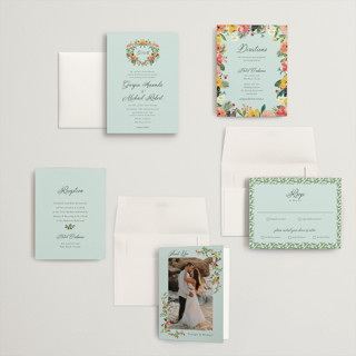 This is a papaya petite wedding invitations with standard by Susan Moyal called tropical crest printing on signature in petite