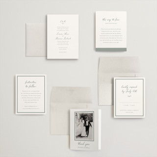 This is a sage petite wedding invitations with standard by Sara Hicks Malone called signature monogram printing on signature in petite