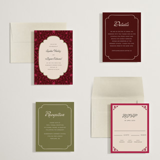 This is a garnet petite wedding invitations with standard by Morgan Kendall called victorian chic printing on signature in petite