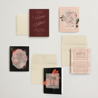 This is a burgundy petite wedding invitations with standard by Nazia Hyder called museum printing on signature in petite