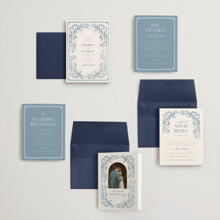 This is a delft blue petite wedding invitations with standard by Ashley DeMeyere called porcelain printing on signature in petite