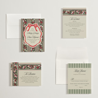 This is a ruby petite wedding invitations with standard by Jackie Crawford called holiday ribbon printing on signature in petite