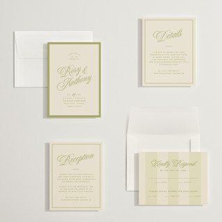 This is a olive petite wedding invitations with standard by Ellen Schlegelmilch called rory printing on signature in petite