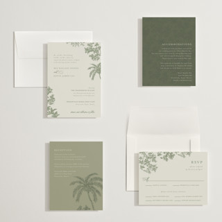 This is a jungle petite wedding invitations with standard by Jenna Holcomb called vintage tropics printing on signature in petite