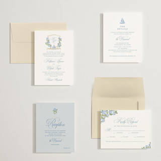 This is a ocean petite wedding invitations with standard by Creo Study called coastal crest printing on signature in petite