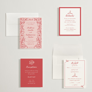 This is a brick petite wedding invitations with standard by Julia Liverton called love in bloom printing on signature in petite