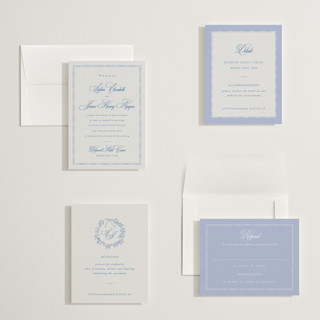 This is a blue mist petite wedding invitations with standard by Design Lotus called amalfi blue printing on signature in petite