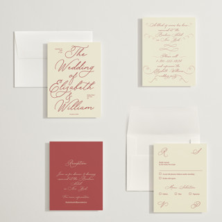 This is a burgundy petite wedding invitations with standard by Helena Vitto called elizabeth printing on signature in petite