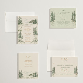 This is a forest petite wedding invitations with standard by Elly called whispering pines printing on signature in petite