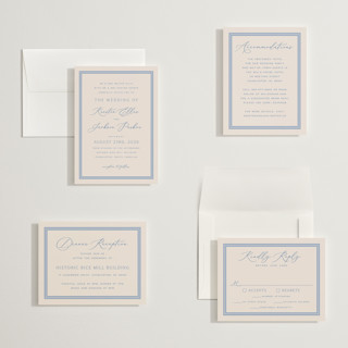 This is a periwinkle petite wedding invitations with standard by Hooray Creative called twin border printing on signature in petite