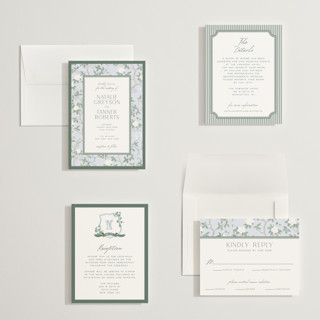 This is a garden petite wedding invitations with standard by Jenna Holcomb called chinoiserie printing on signature in petite