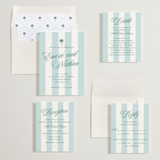 This is a low tide wedding invitations with standard by Susan Zinader called island palm printing on signature in standard
