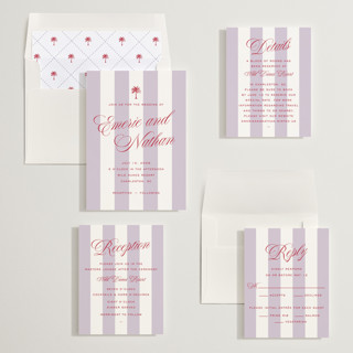 This is a macaroon wedding invitations with standard by Susan Zinader called island palm printing on signature in standard