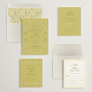 This is a limoncello wedding invitations with standard by Laura Hankins called trailing garden printing on signature in standard