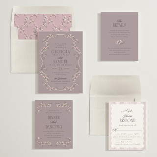 This is a lavender wedding invitations with standard by Laura Hankins called trailing garden printing on signature in standard