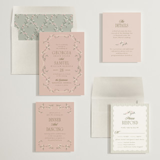 This is a rosette wedding invitations with standard by Laura Hankins called trailing garden printing on signature in standard