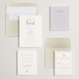 This is a wisteria wedding invitations with standard by Everett Paper Goods called ocean point printing on signature in standard