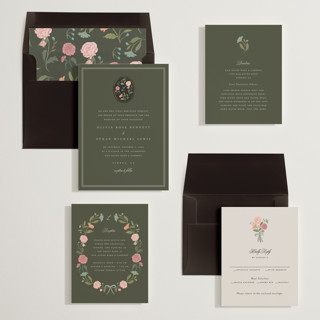 This is a moss wedding invitations with standard by Lori Wemple called botanical cameo printing on signature in standard