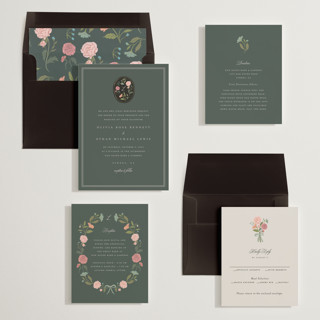 This is a winter night wedding invitations with standard by Lori Wemple called botanical cameo printing on signature in standard