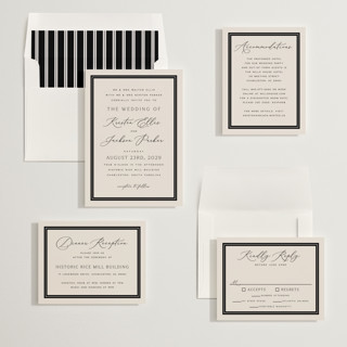 This is a black tie wedding invitations with standard by Hooray Creative called twin border printing on signature in standard