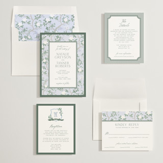 This is a garden wedding invitations with standard by Jenna Holcomb called chinoiserie printing on signature in standard
