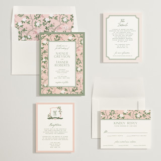 This is a peony wedding invitations with standard by Jenna Holcomb called chinoiserie printing on signature in standard