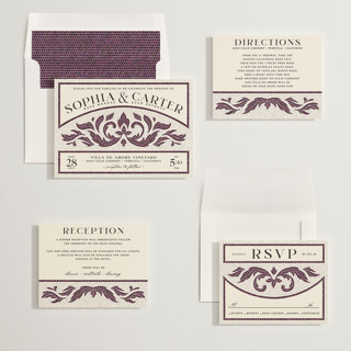 This is a plum wedding invitations with standard by GeekInk Design called floral mosaic printing on signature in standard