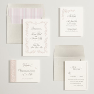 This is a blush wedding invitations with standard by Melinda Denison called romantic garden printing on signature in standard