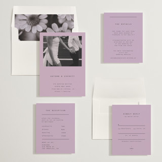 This is a lavender wedding invitations with standard by Blustery August called nonnette printing on signature in standard