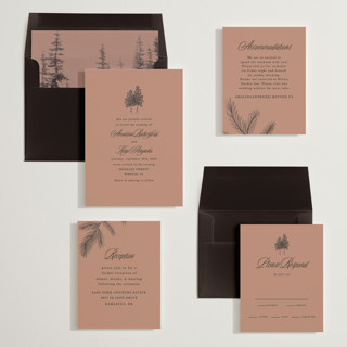 This is a cocoa wedding invitations with standard by Morgan Kendall called arboretum printing on signature in standard