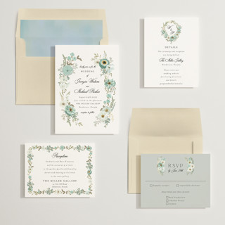 This is a seafoam wedding invitations with standard by Susan Moyal called cherished printing on signature in standard