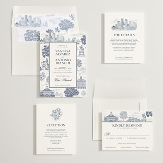 This is a marine wedding invitations with standard by Jenna Holcomb called boston toile printing on signature in standard