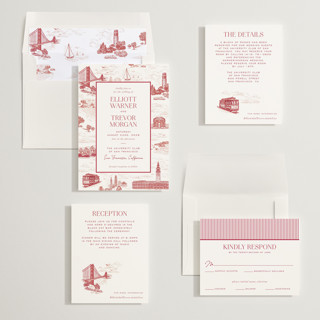 This is a scarlet wedding invitations with standard by Jenna Holcomb called san francisco toile printing on signature in standard